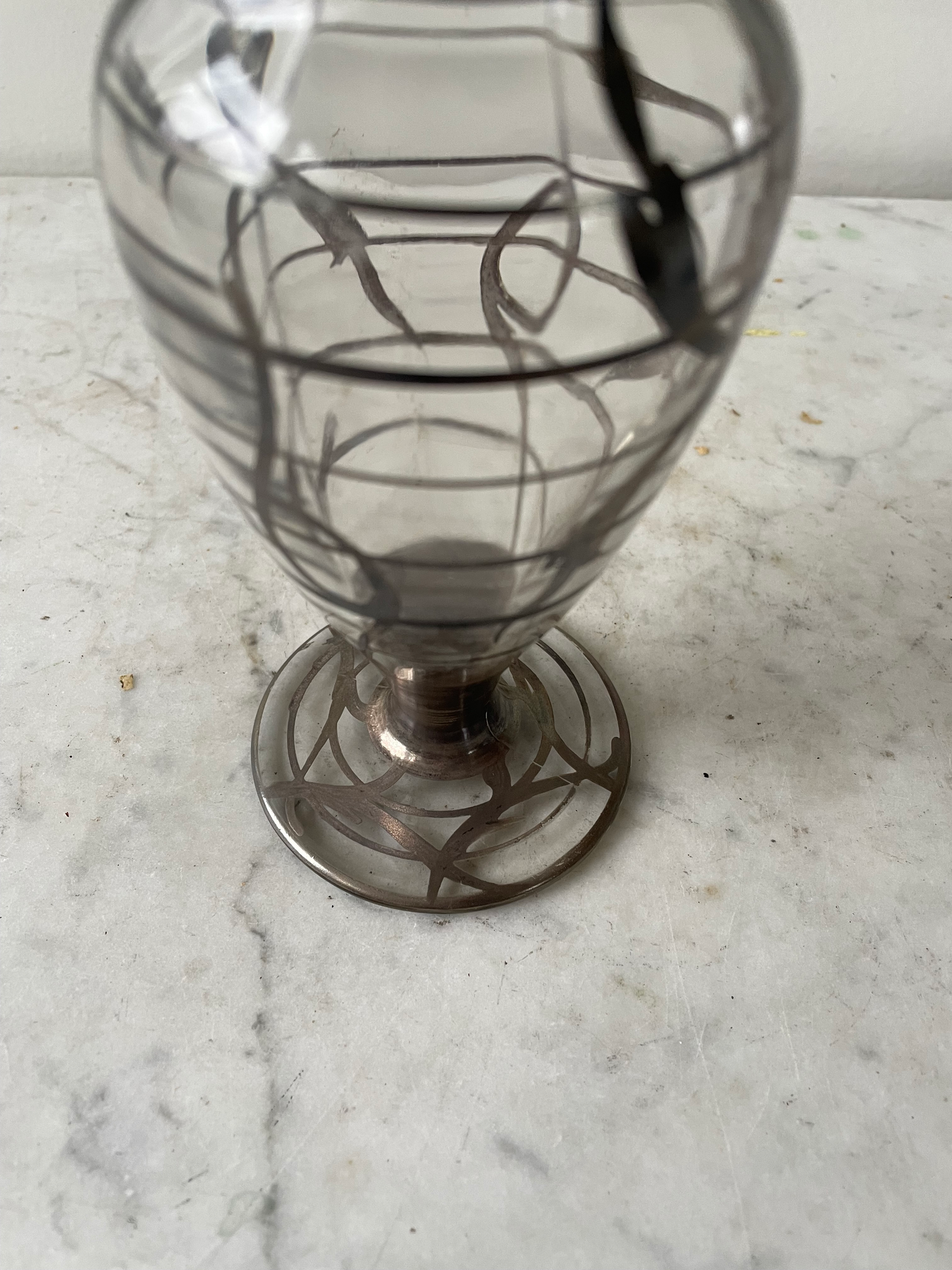 Lovely Art Nouveau Sterling Silver Overlay Glass Vase
