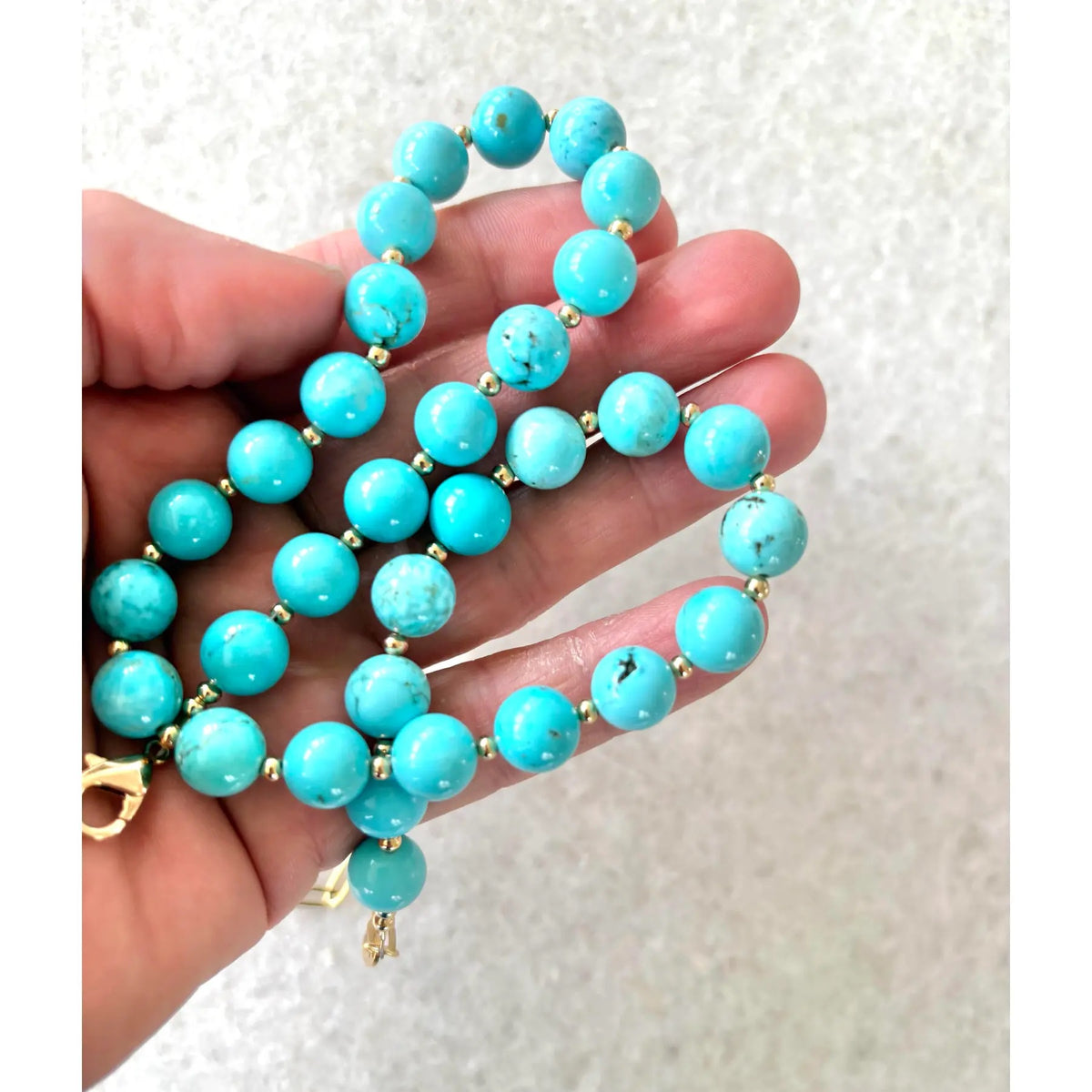 Turquoise Beaded Necklace With Gold Tone Spacers and Clasp - Designed by Matthew Izzo