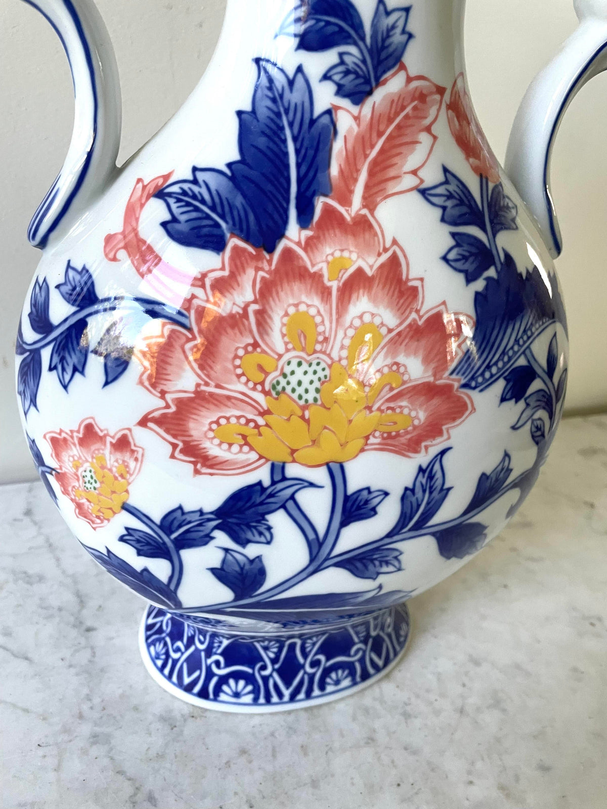 Porcelain Blue and White Chinoiserie Handle Vase