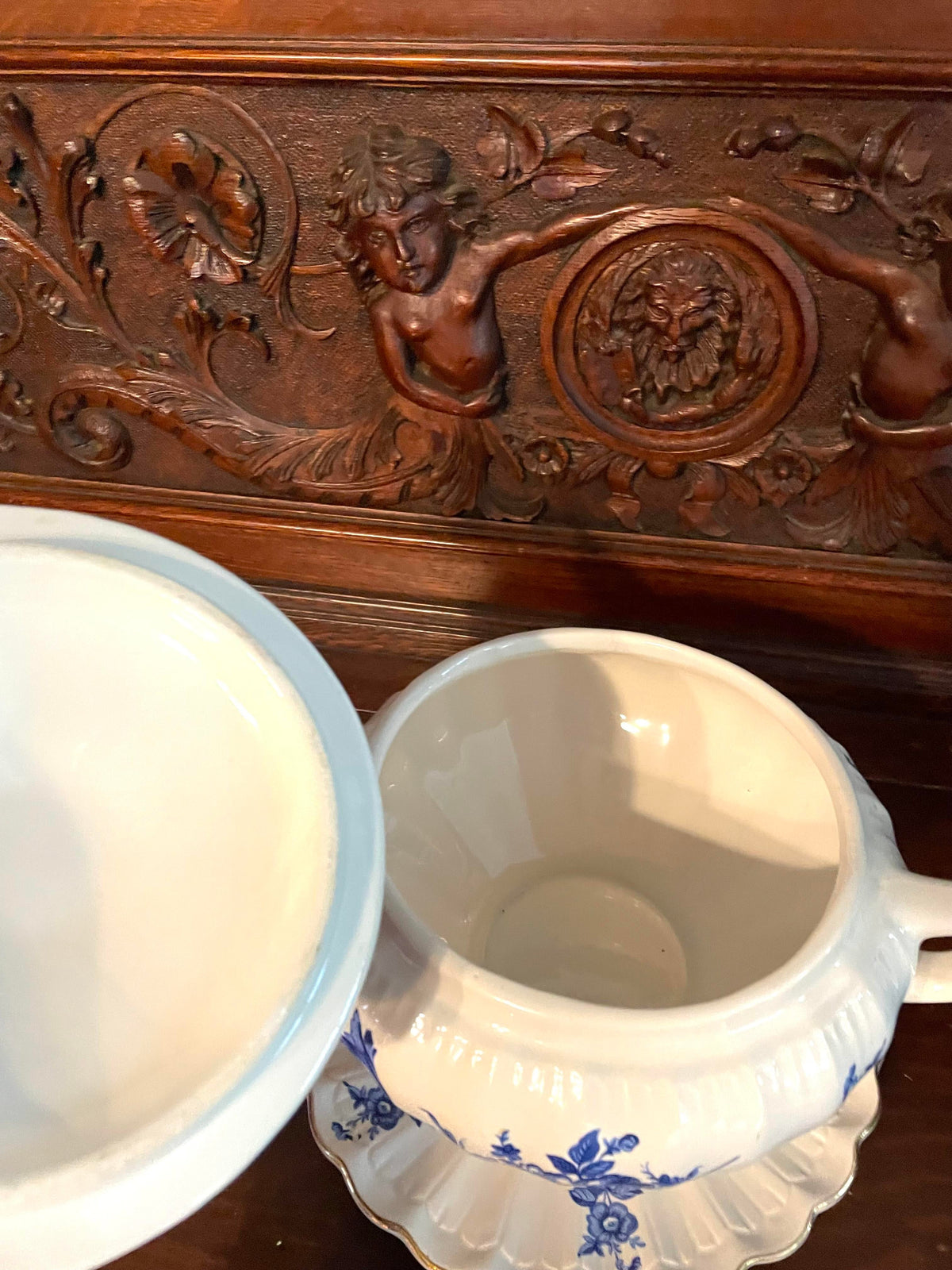 Blue and White Ceramic Soup Tureen With Lid and Dish
