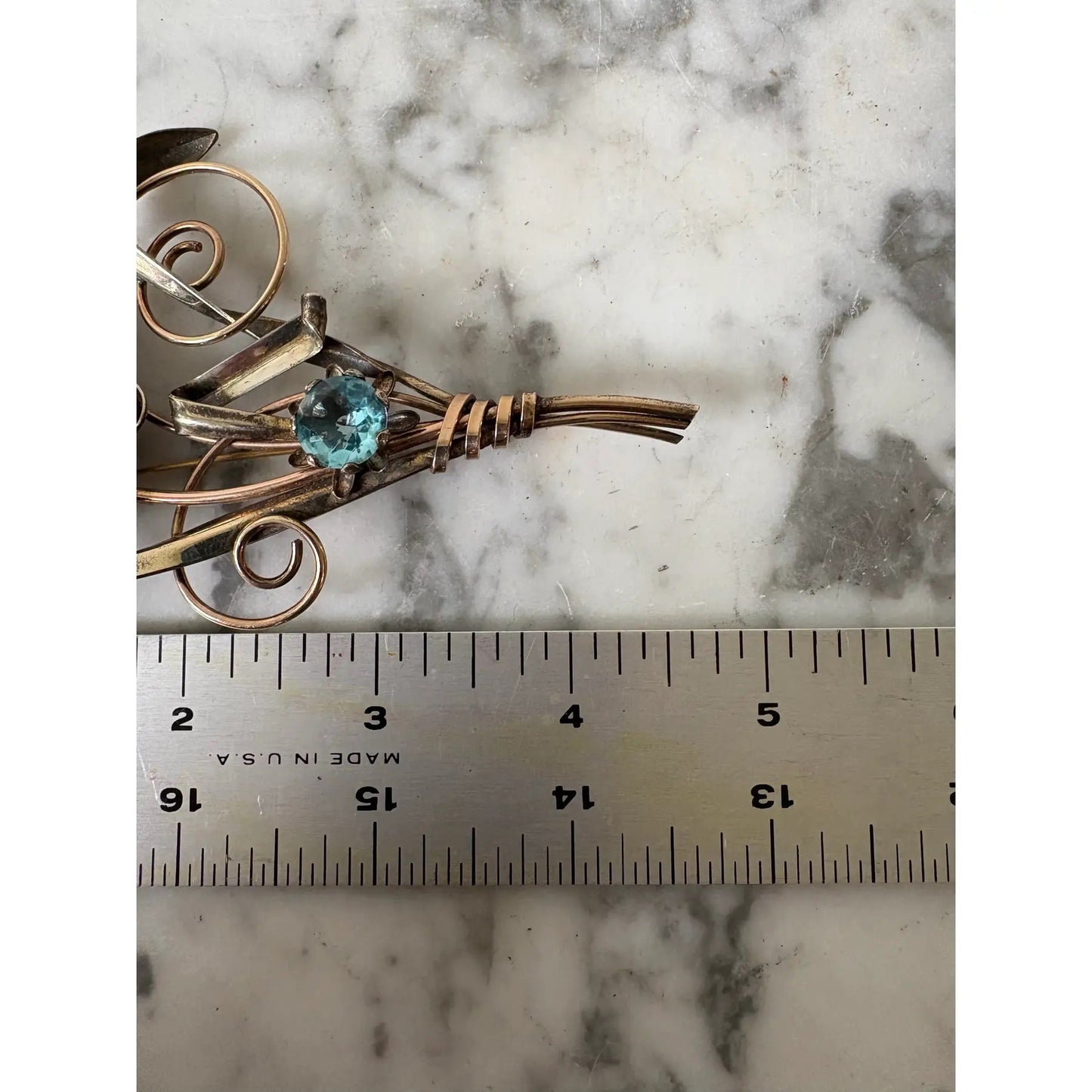 Broche Art Decó Relleno de Oro de 12k Firmado Harry Iskin Piedra Azul Grande