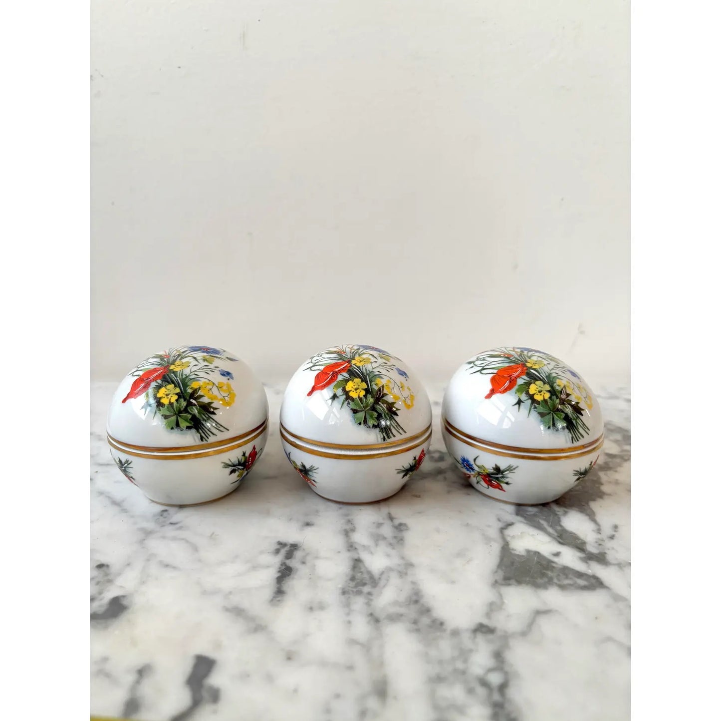 Limoges France Hand-painted Porcelain Jewelry or Trinket Box, Set of 3