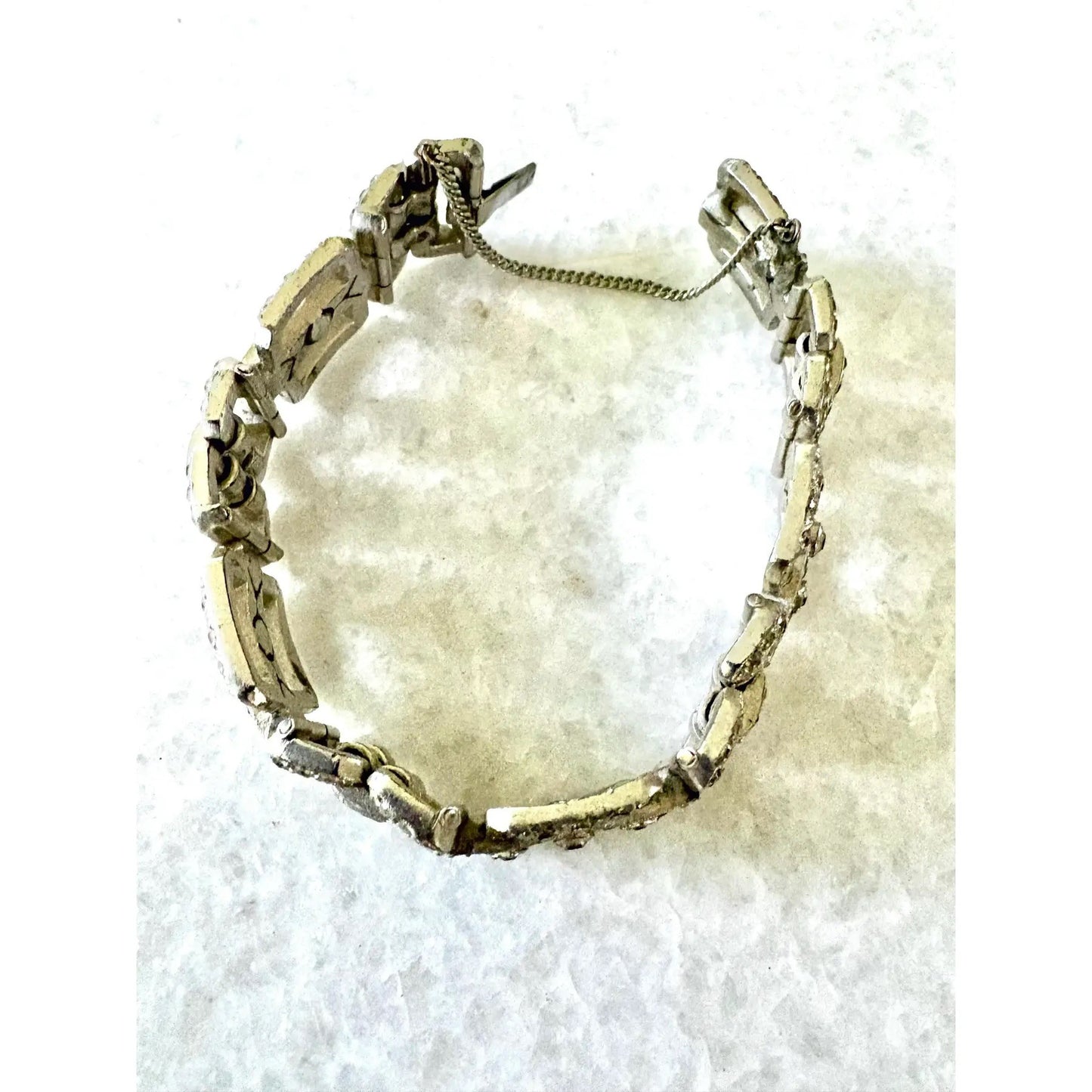 Pulsera de eslabones con diamantes de imitación Art Déco