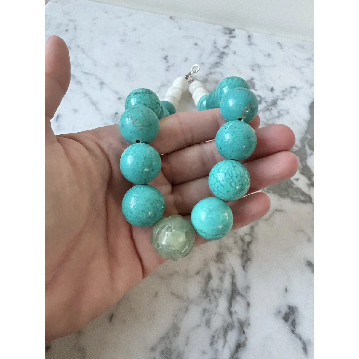Turquoise and Carved Jade Necklace Designed by Matthew Izzo