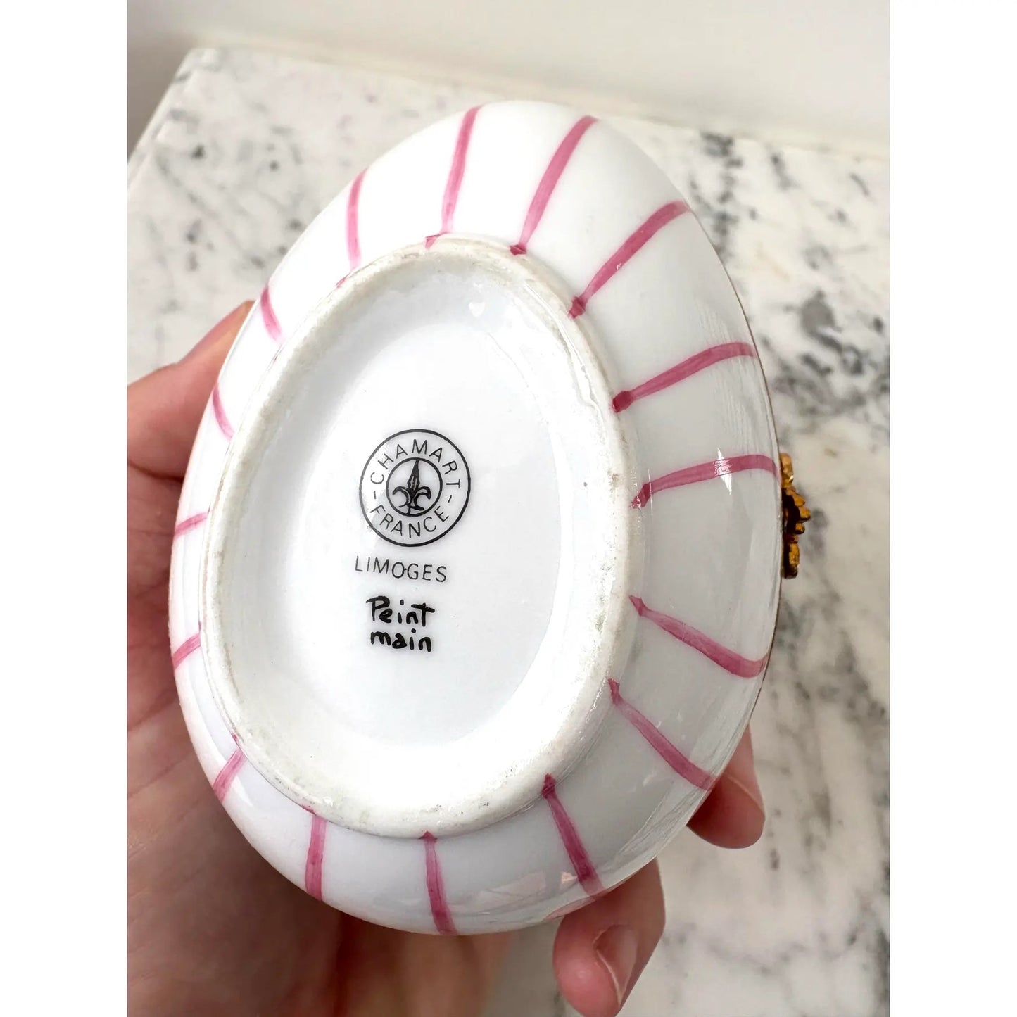 Limoges France Hand-painted Porcelain Egg Box With Brass Closure