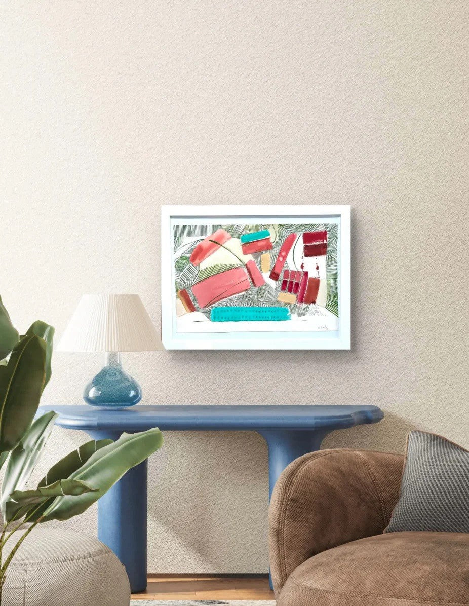 Barbara Beck Framed 1984 Abstract Painting on Paper in White Wood Frame