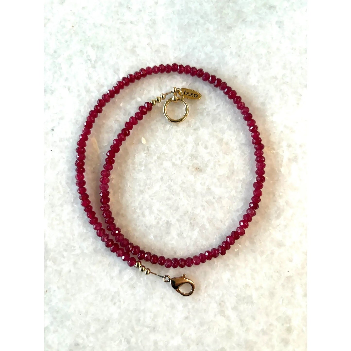 Red Quartz Faceted Beaded Necklace With Gold Tone Clasp - Designed by Matthew Izzo