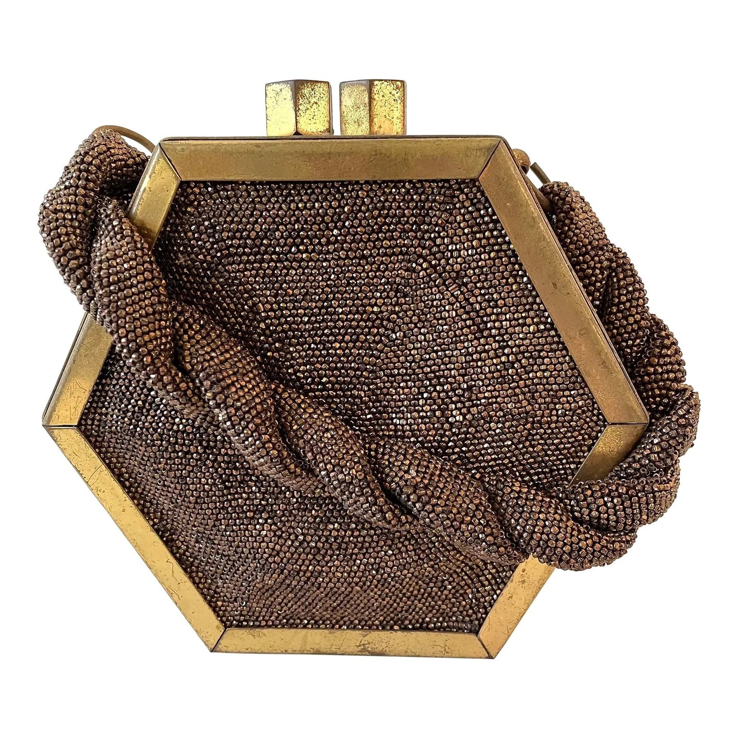 Marco francés Art Decó de latón y abalorios