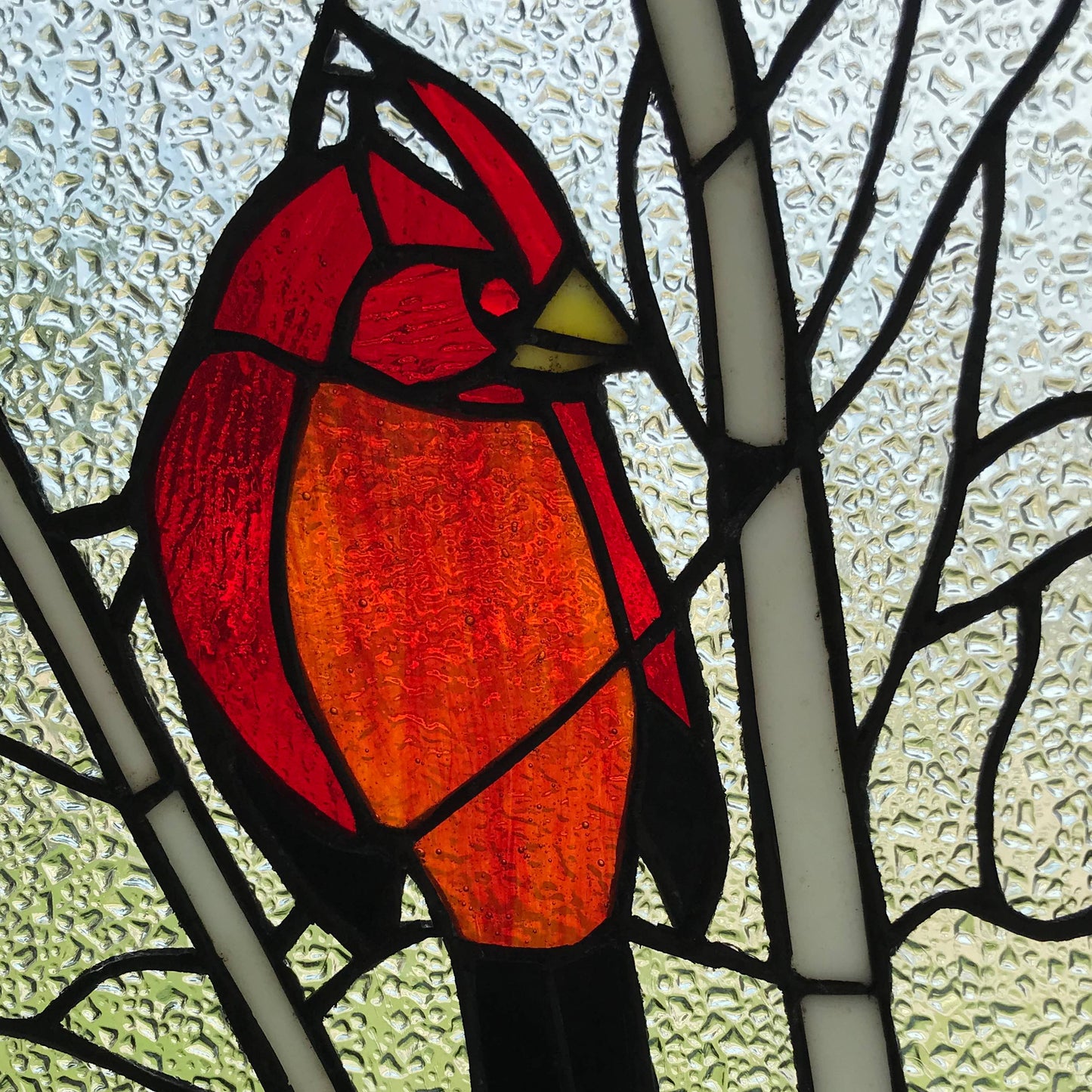Stained Glass Annabelle Red Cardinal  Window Panel 18.5"H