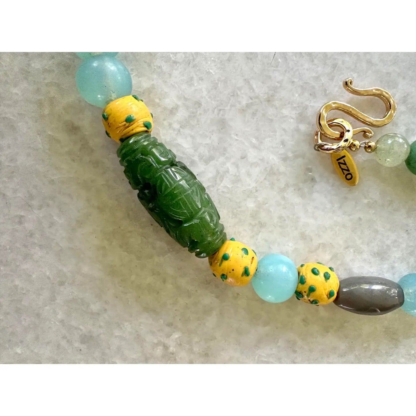 Carved Jade, Amethyst, Turquoise, Rare Ancient Venetian Glass Beaded Necklace, Designed by Matthew Izzo