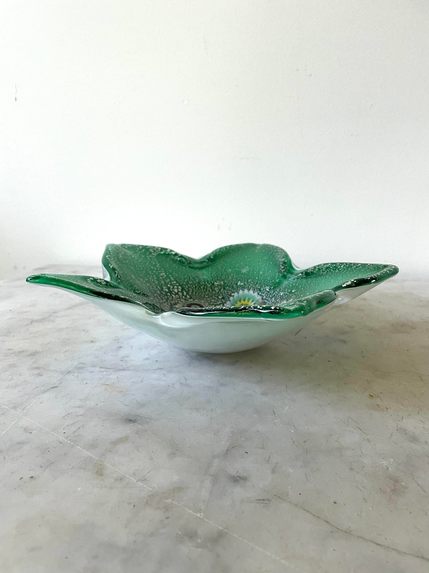 Vintage Fratelli Toso Mid Century Green and Silver Bowl