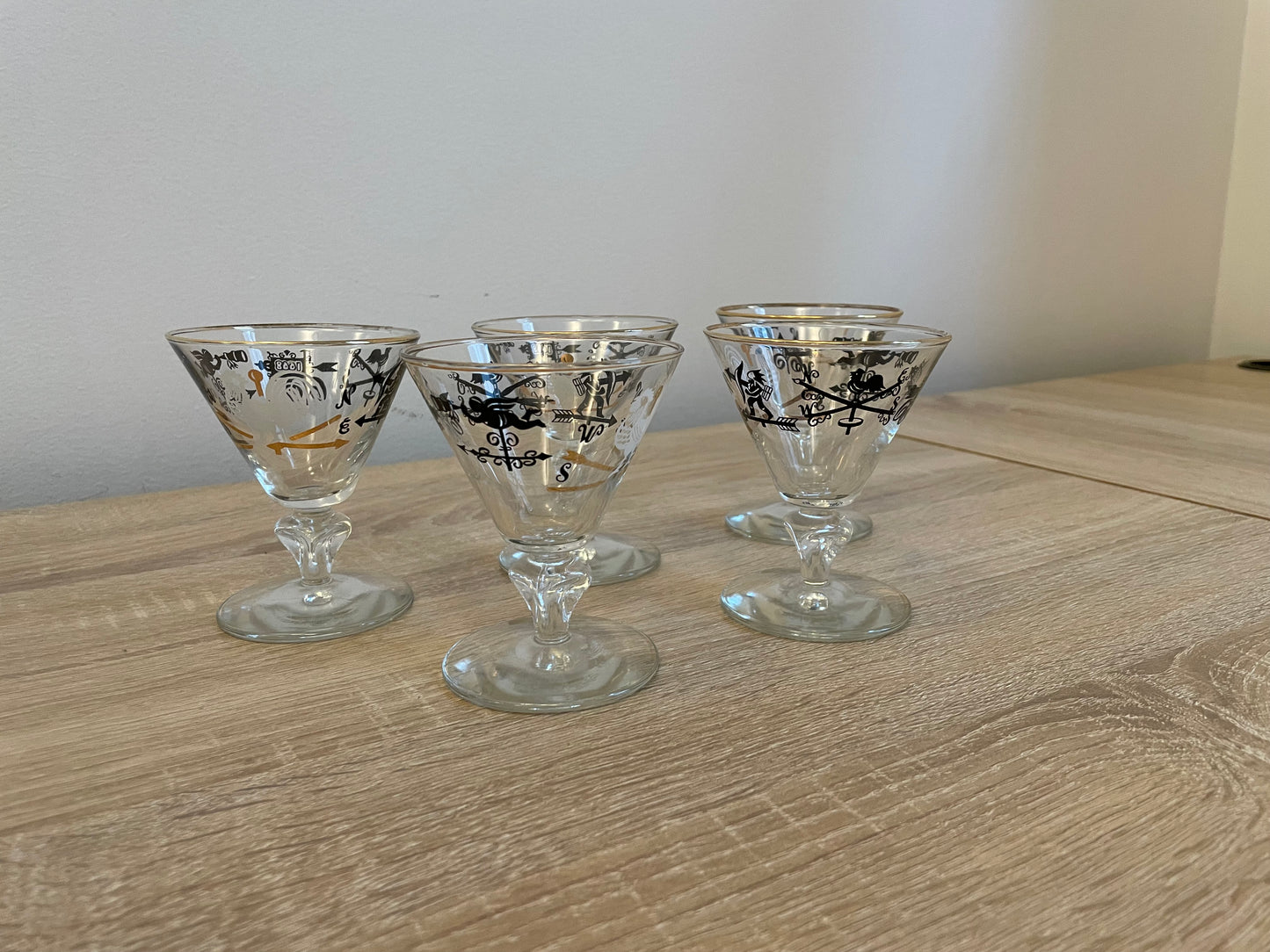 Vintage 1960s Cocktail Glass with Gold Detail, Sold Individually