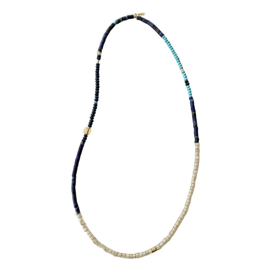 Turquoise Lapis African Trade Beads With Gold Spacers 24” Long Necklace