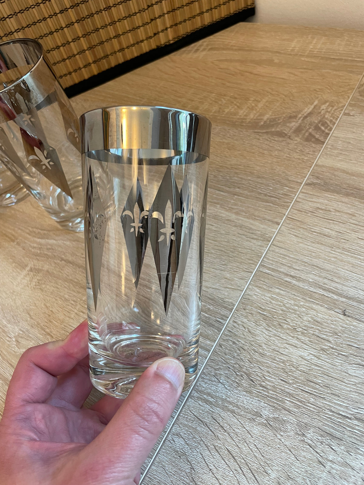 1960s Groovy Silver Rim Diamond Highball Cocktail Glass, Sold Individually
