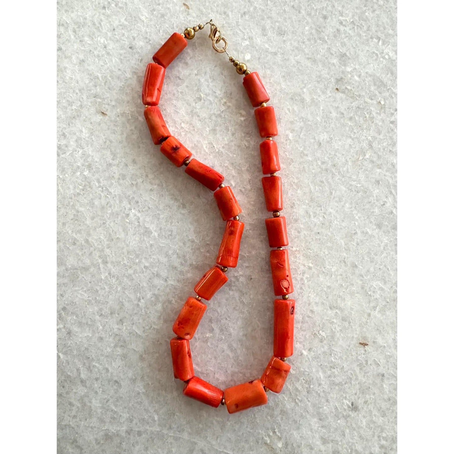 Coral Branch Necklace With Gold Tone Spacers. Spring Summer Collection by Matthew Izzo