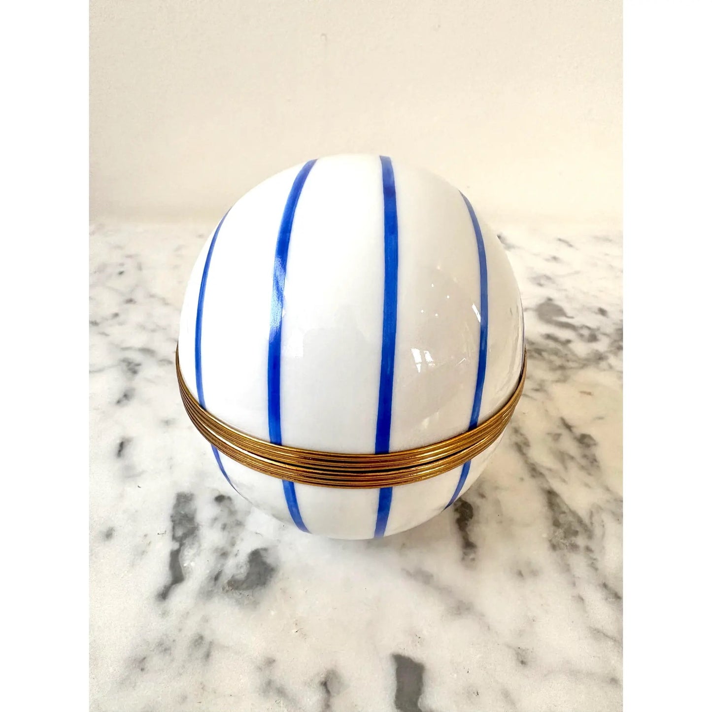 Limoges France Hand-painted Porcelain Egg Box With Brass Closure