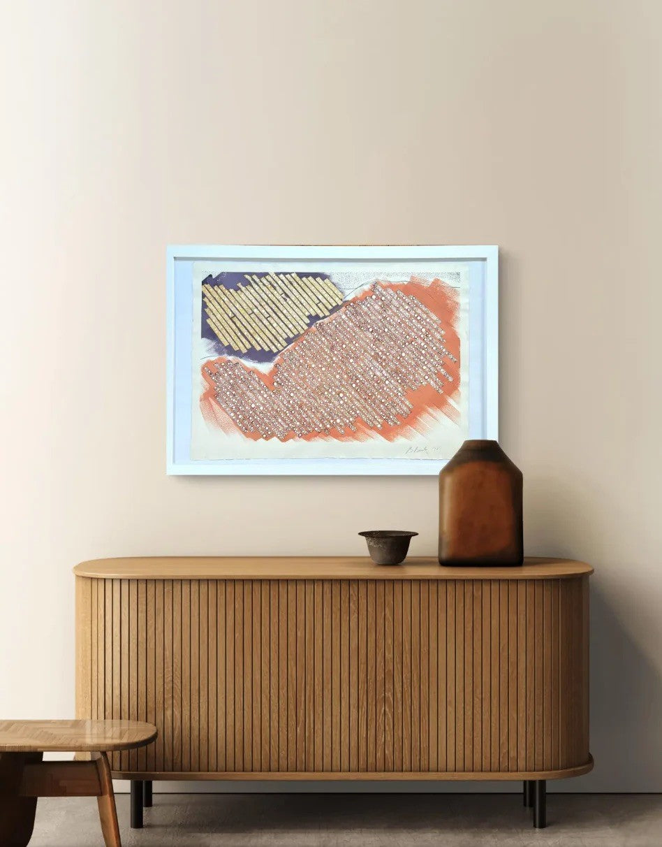 Barbara Beck 1987 Framed Abstract Watercolor Painting on Paper in White Wood Frame