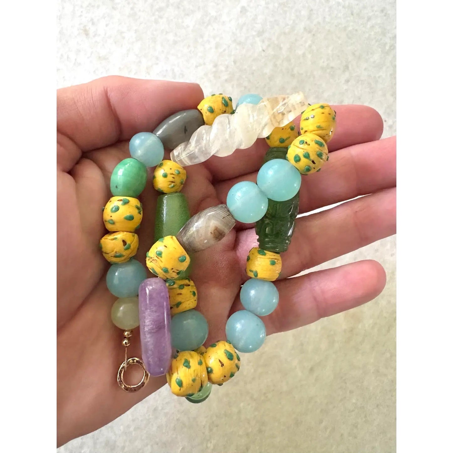 Carved Jade, Amethyst, Turquoise, Rare Ancient Venetian Glass Beaded Necklace, Designed by Matthew Izzo