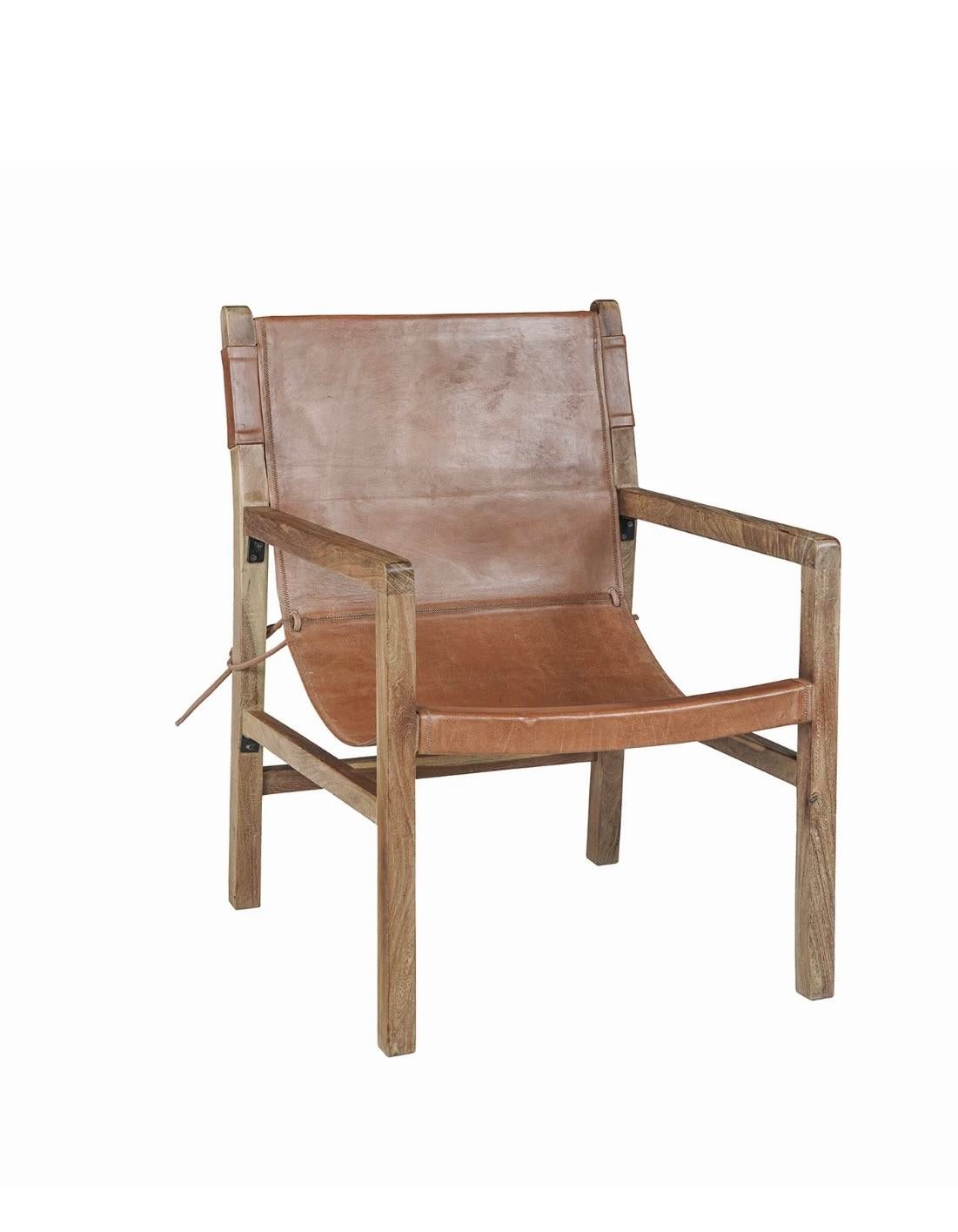 Leather and Wood Sling Chair, Matthew Izzo Home Collection