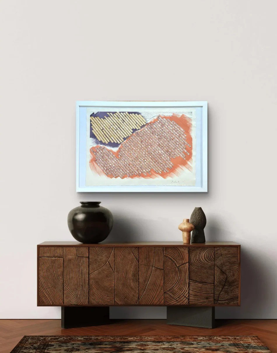 Barbara Beck 1987 Framed Abstract Watercolor Painting on Paper in White Wood Frame