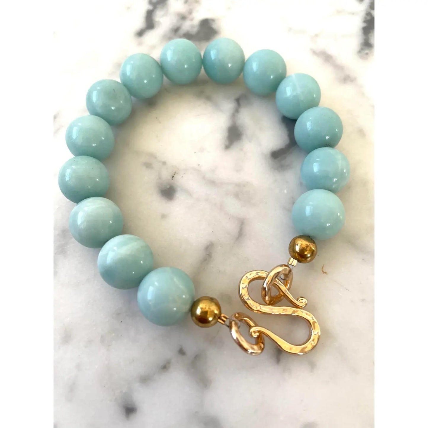 Amazonite Beaded Bracelet With Gold Tone Hook Clasp - Designed by Matthew Izzo