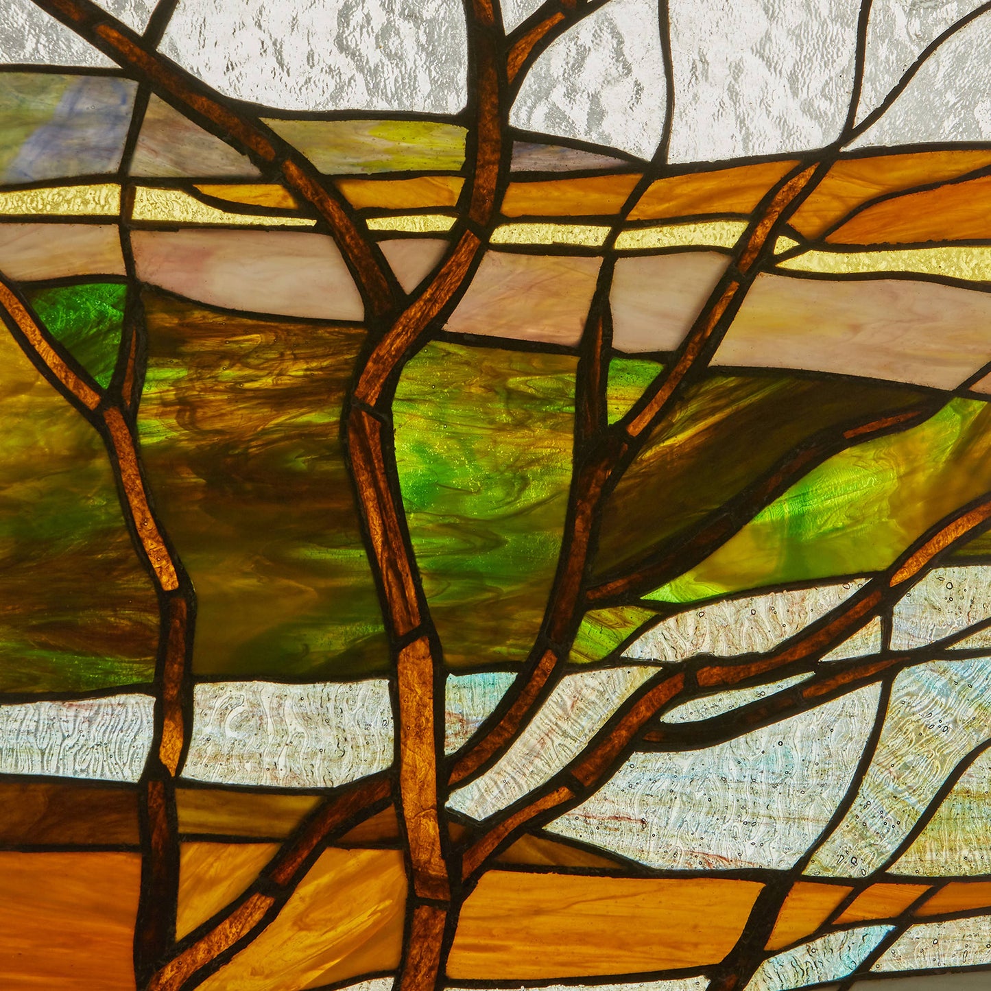 Stained Glass Fall Treescape Window Panel 20"H