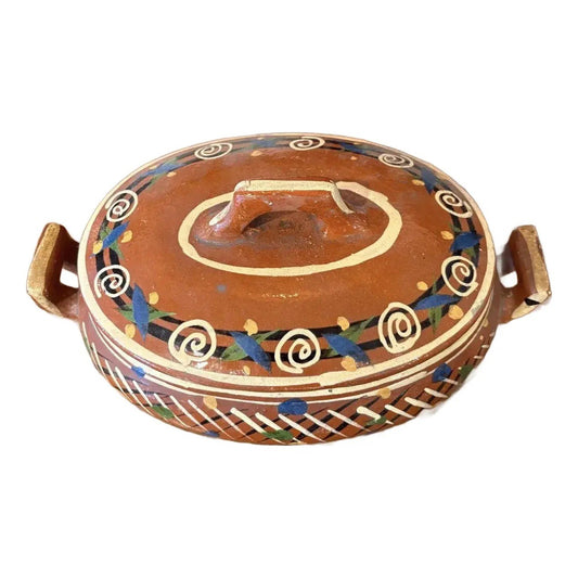 Cacerola de cerámica artística vintage mexicana de Tlaquepaque con tapa