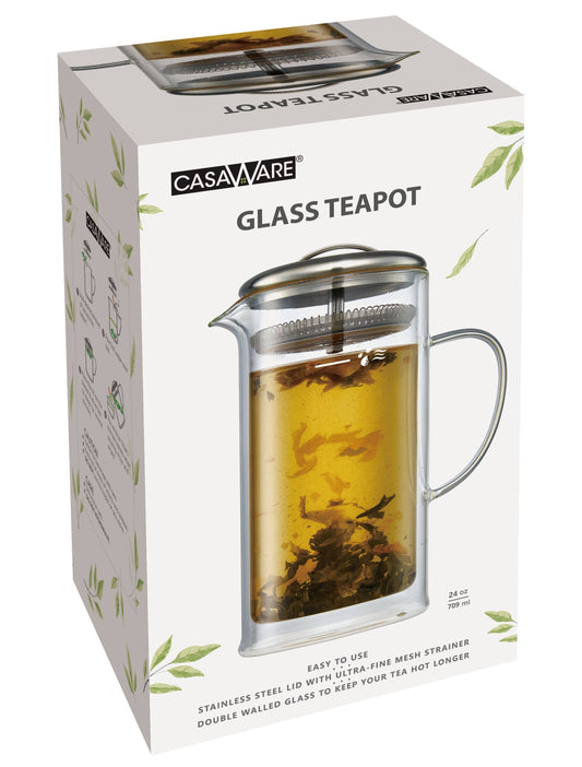 CasaWare - Tetera de cristal de doble pared con colador de 700 ml