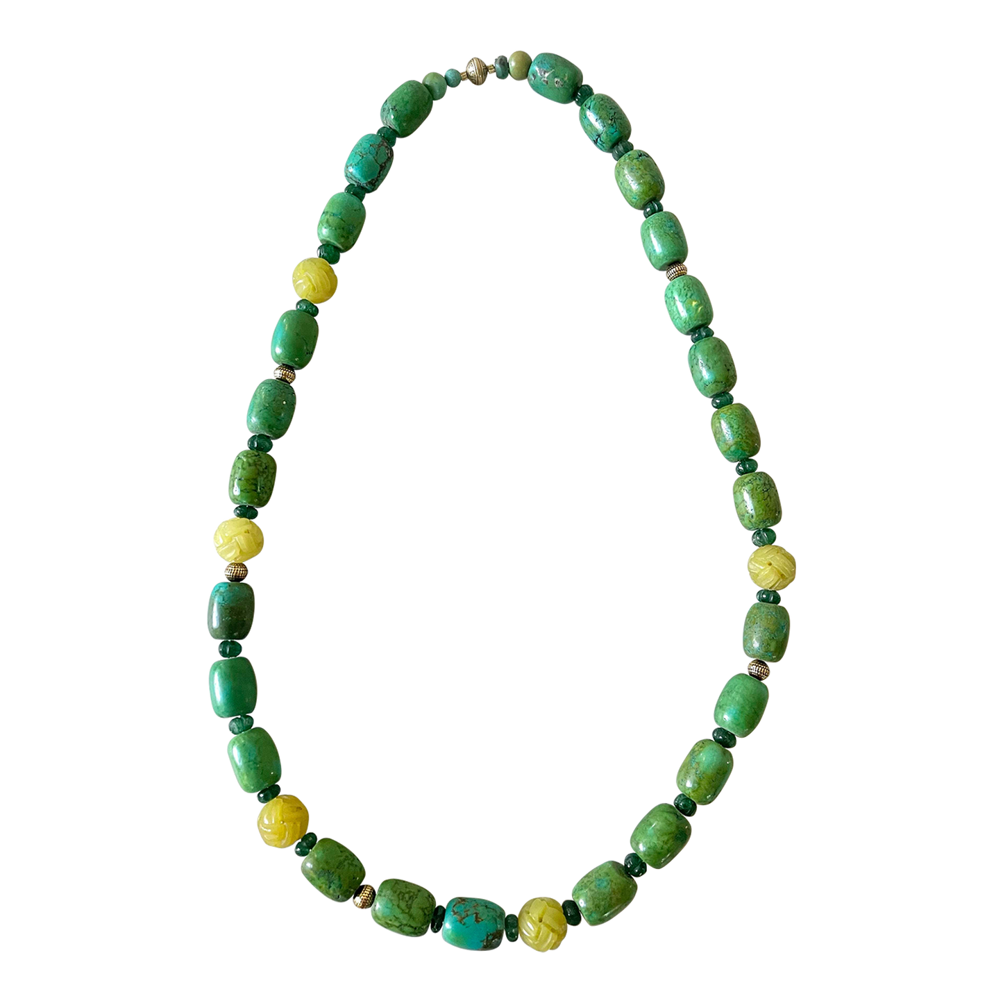 Collar de turquesa, esmeralda y jade amarillo de Matthew Izzo