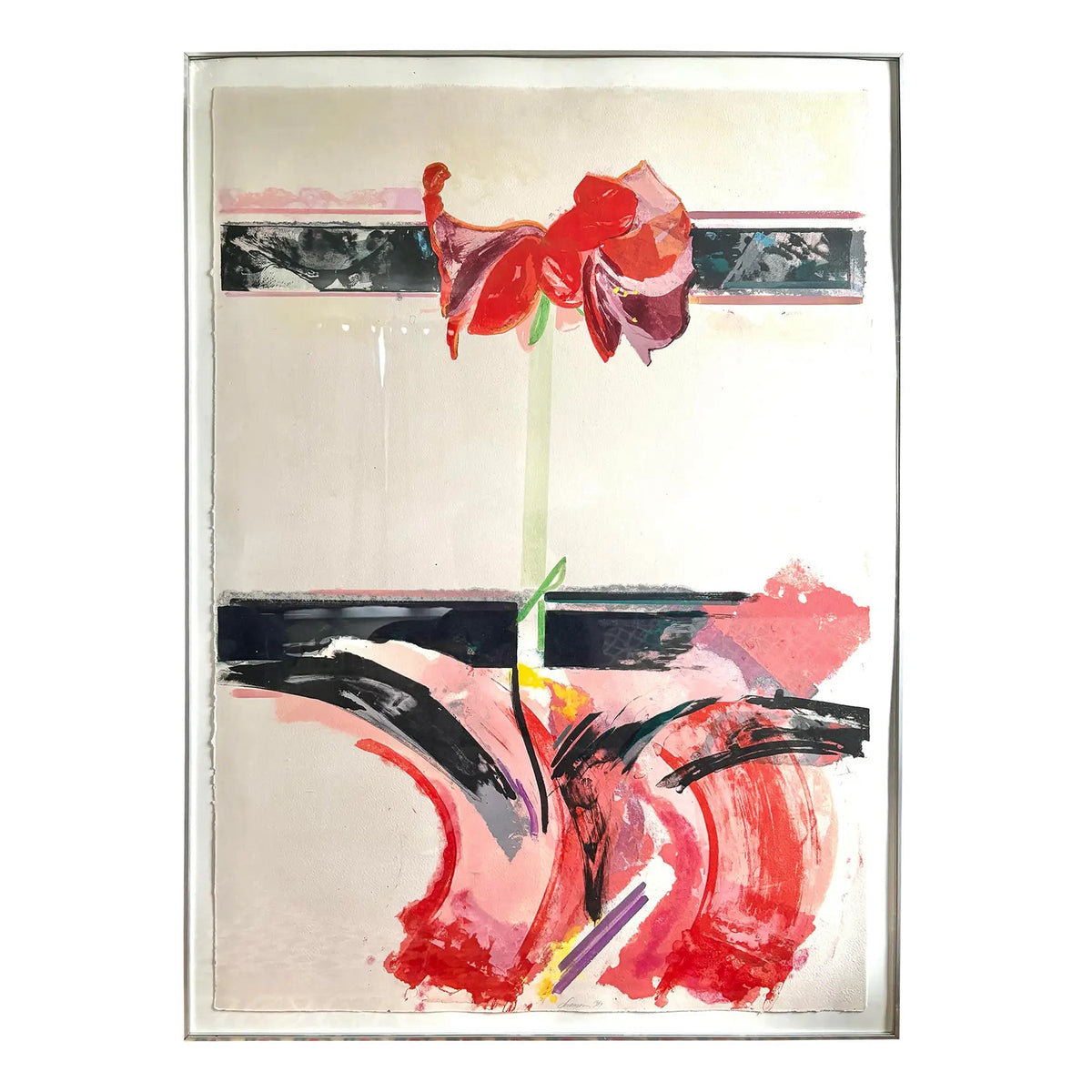 David Swanson Large Watercolor Painting on Paper in Metal Frame