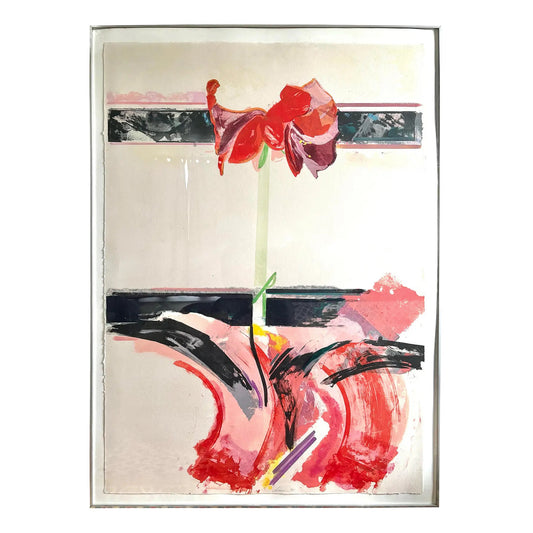 David Swanson Large Watercolor Painting on Paper in Metal Frame
