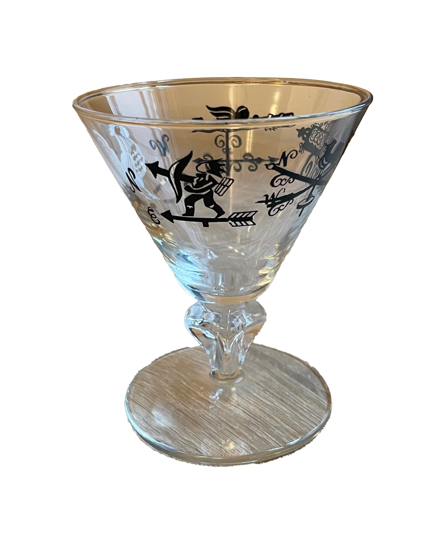 Vintage 1960s Cocktail Glass with Gold Detail, Sold Individually