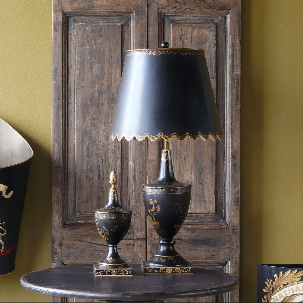 Matthew Izzo Home Hand Painted Tole Table Lamp With Crackle Finish Shade - New