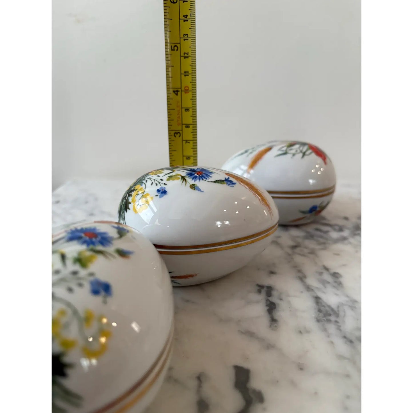 Caja de joyería o baratijas de porcelana pintada a mano Limoges Francia, juego de 3