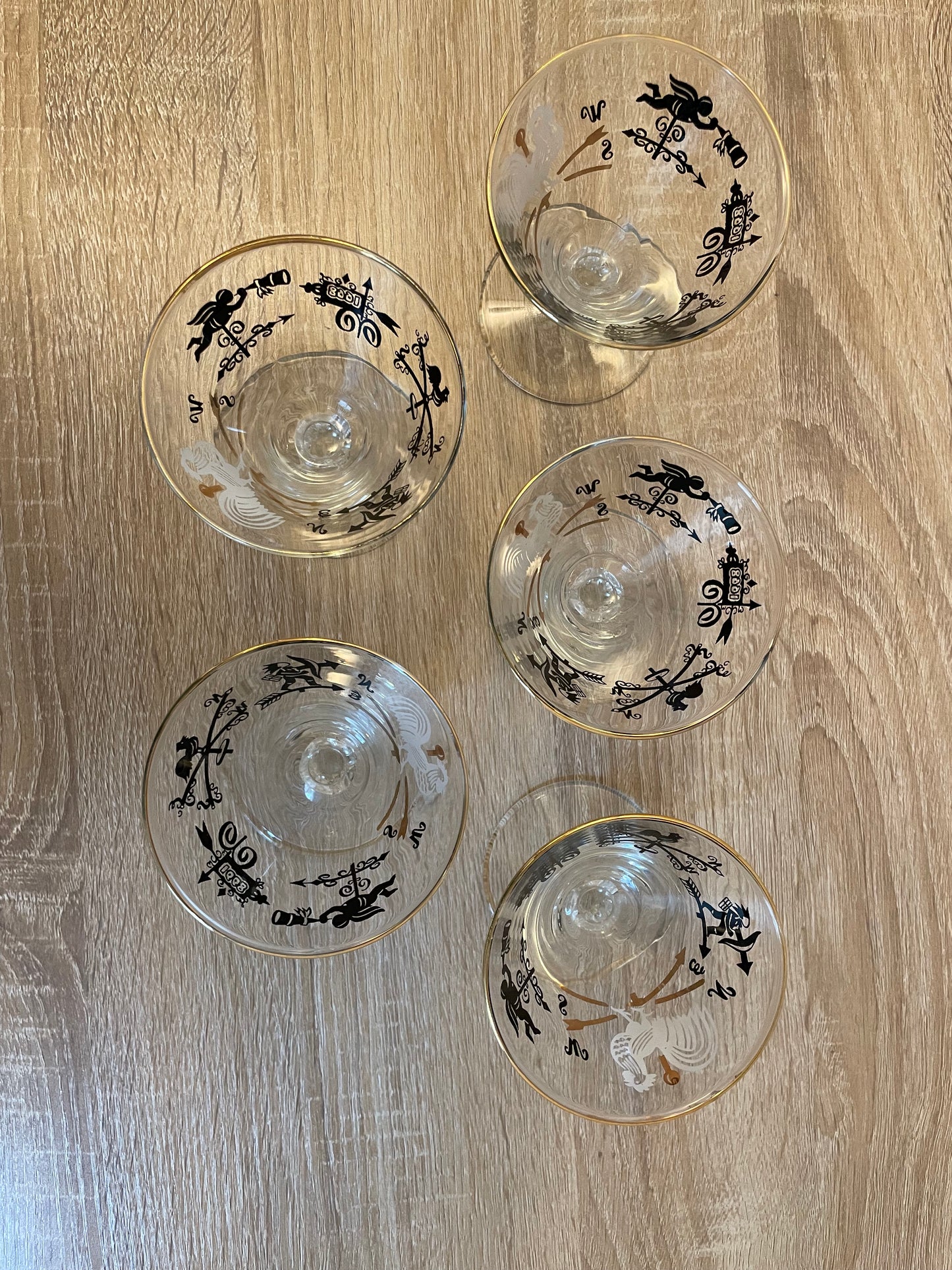 Vintage 1960s Cocktail Glass with Gold Detail, Sold Individually