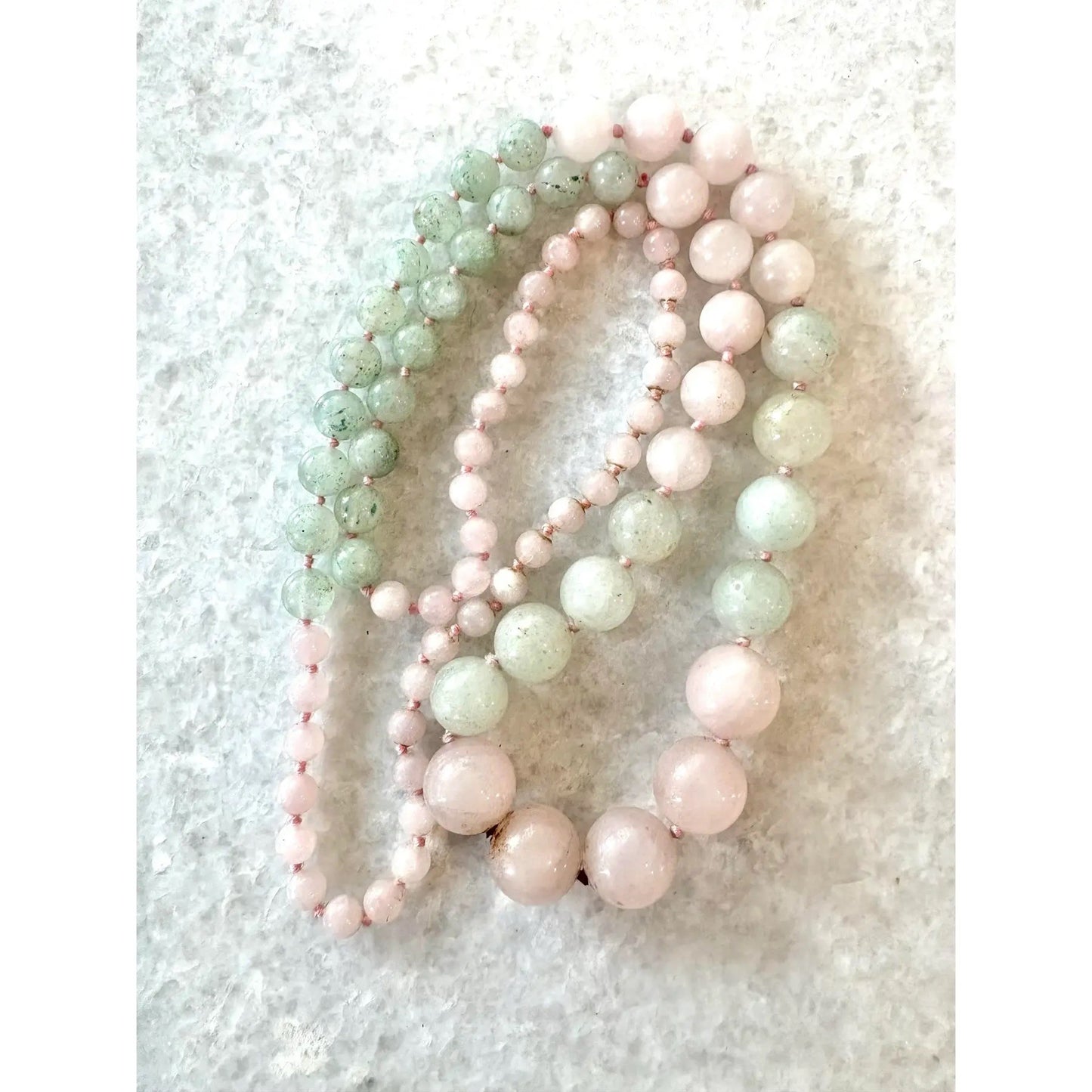 Vintage Rose Quartz & Jade Beaded Necklace
