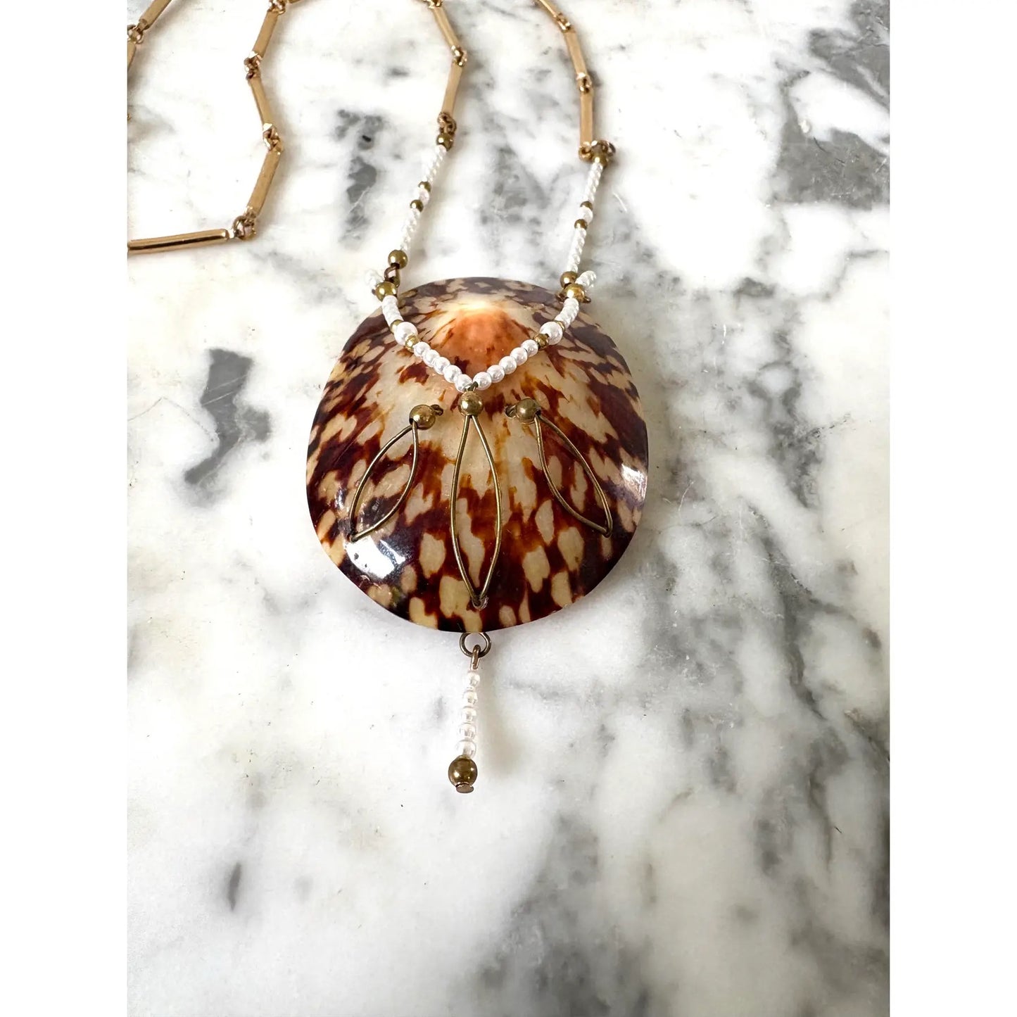 Pearls Over Shell Gold Plated Chain Necklace