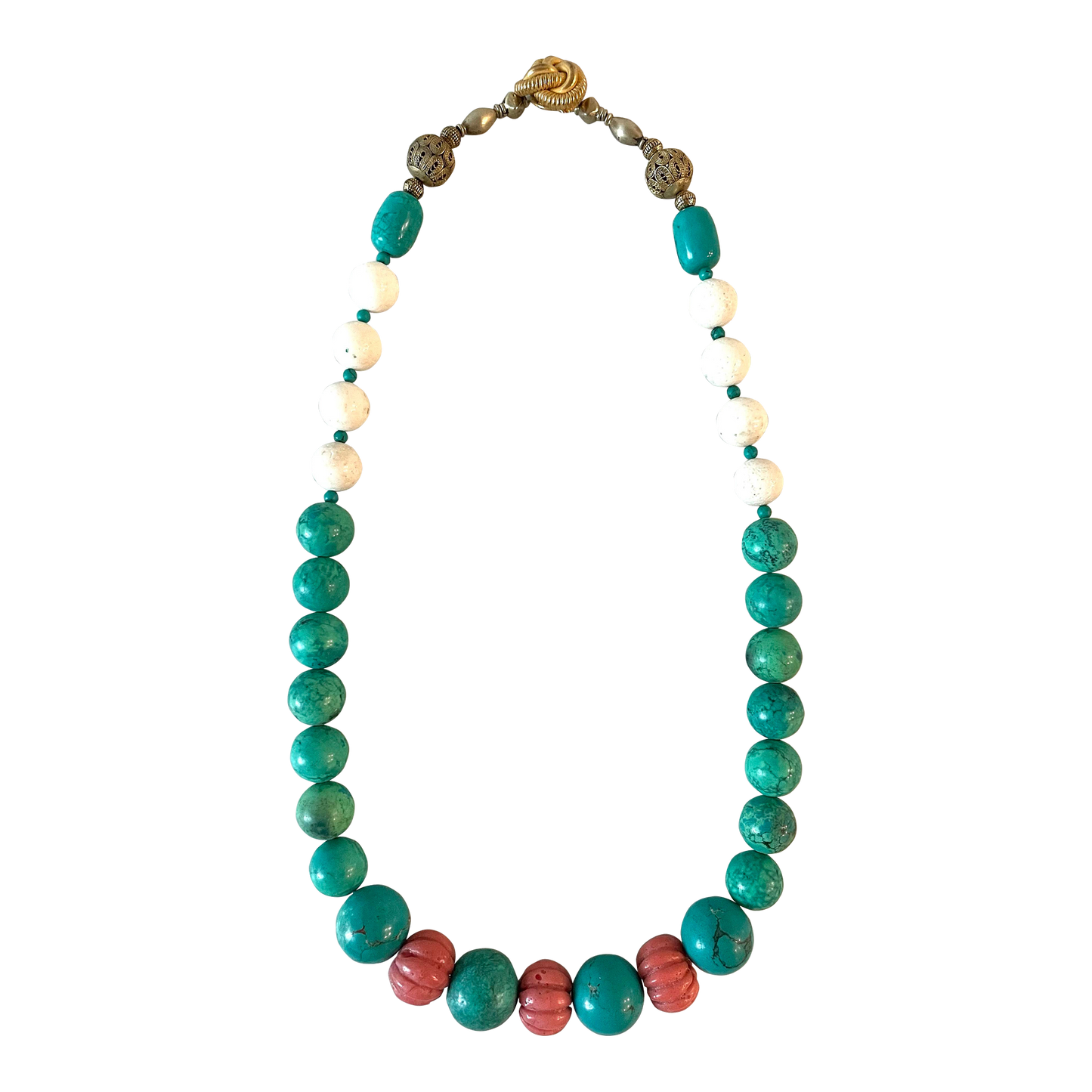 Collar de turquesa y coral tallado antiguo de Matthew Izzo