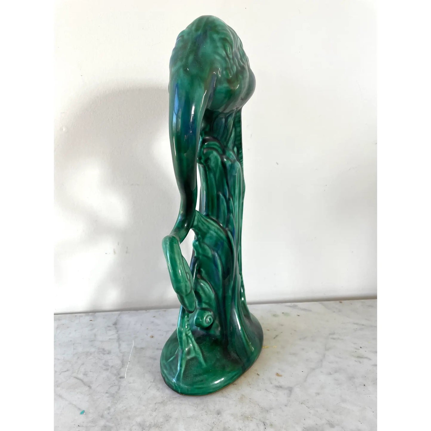 Vintage Emerald Green Ceramic Flamingo