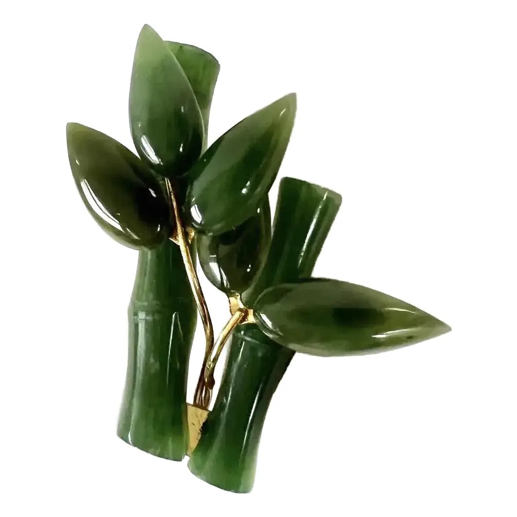 Hand Carved Jade Bamboo Brooch