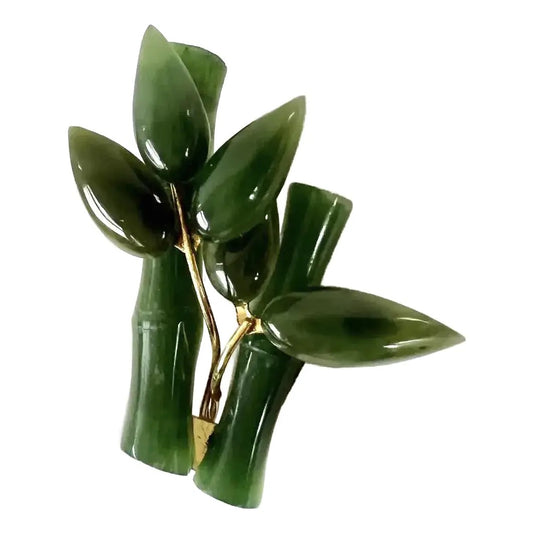 Hand Carved Jade Bamboo Brooch
