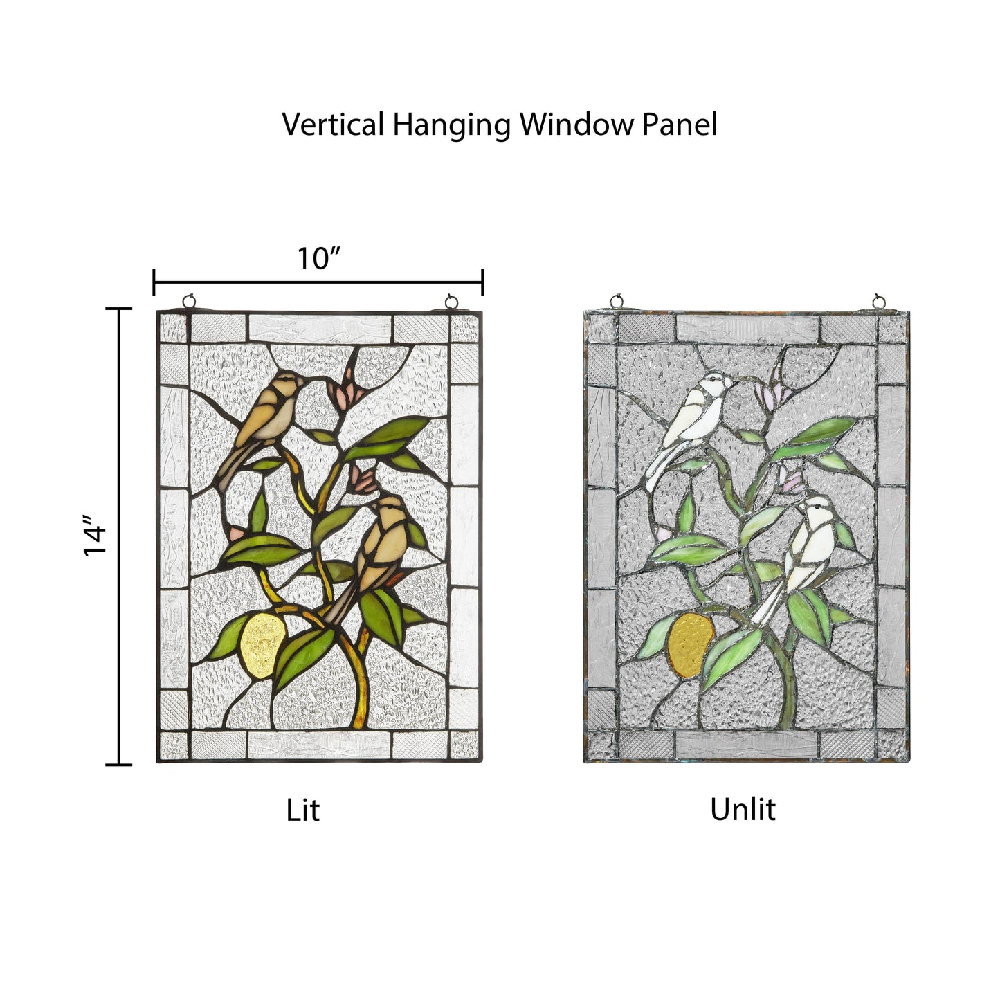 Stained Glass Birds in a Lemon Tree Window Panel 14"H