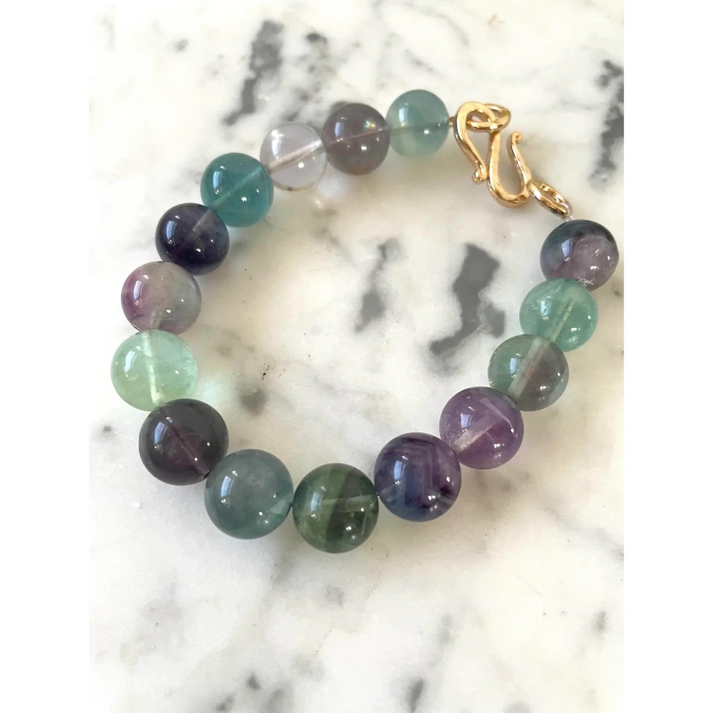 Multi Color Fluorite Beaded Bracelet With Gold Tone Hook Clasp - Designed by Matthew Izzo