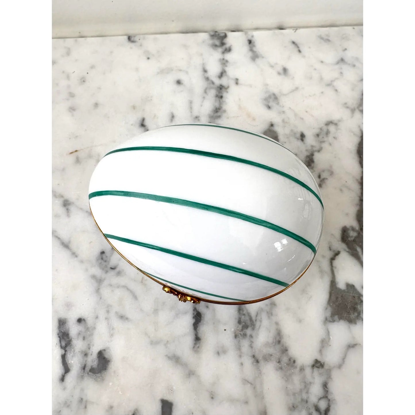 Limoges France Hand-painted Porcelain Egg Box With Brass Closure