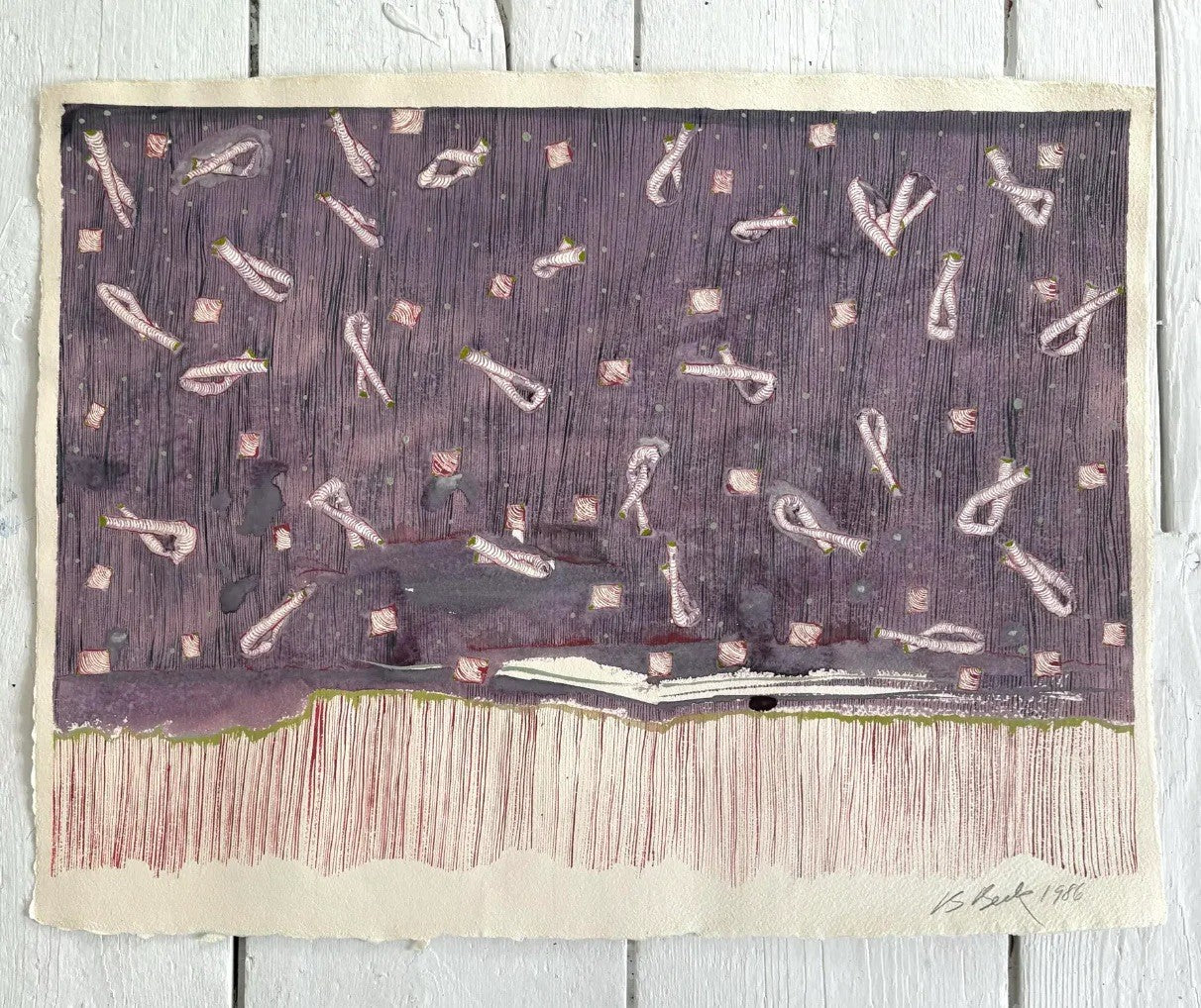 Barbara Beck 1986 Abstract Acrylic Painting on Paper