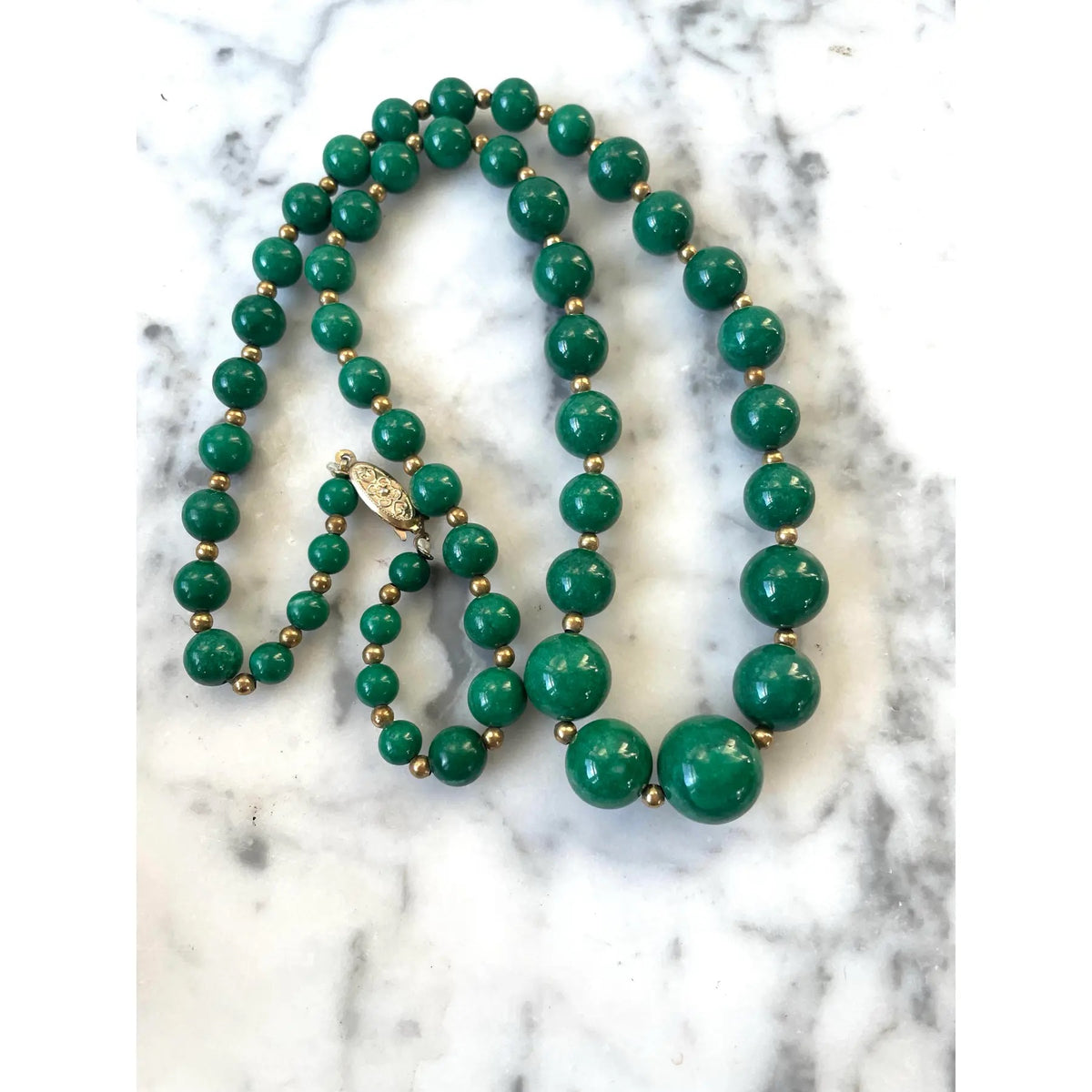 Jade Nephrite and Gold Beaded Necklace
