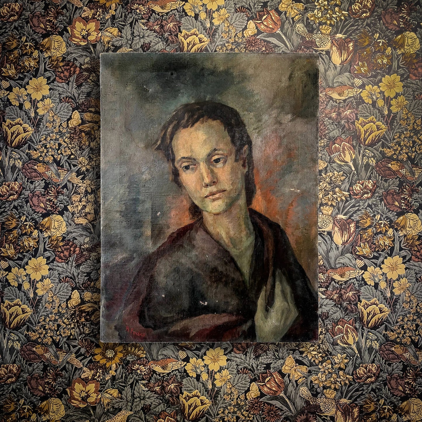 Oil Portrait Painting on Canvas Early 20th Century