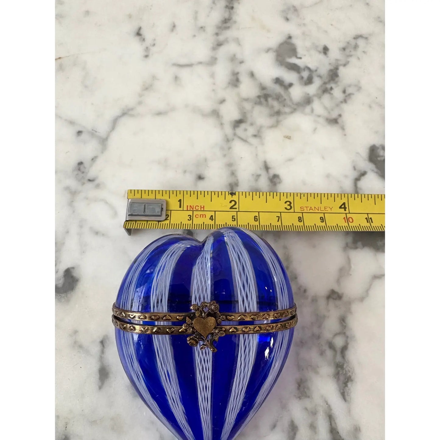 Murano Latticino Venetian Glass Heart Shaped Trinket Box