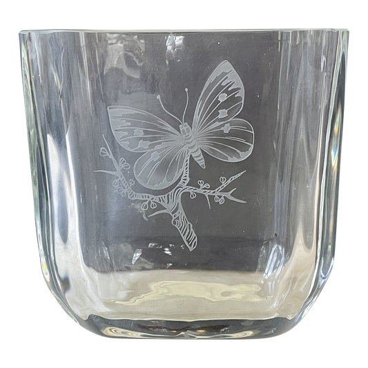Orrefors Crystal Mid Century Scandinavian Art Glass Vase With Butterfly Design