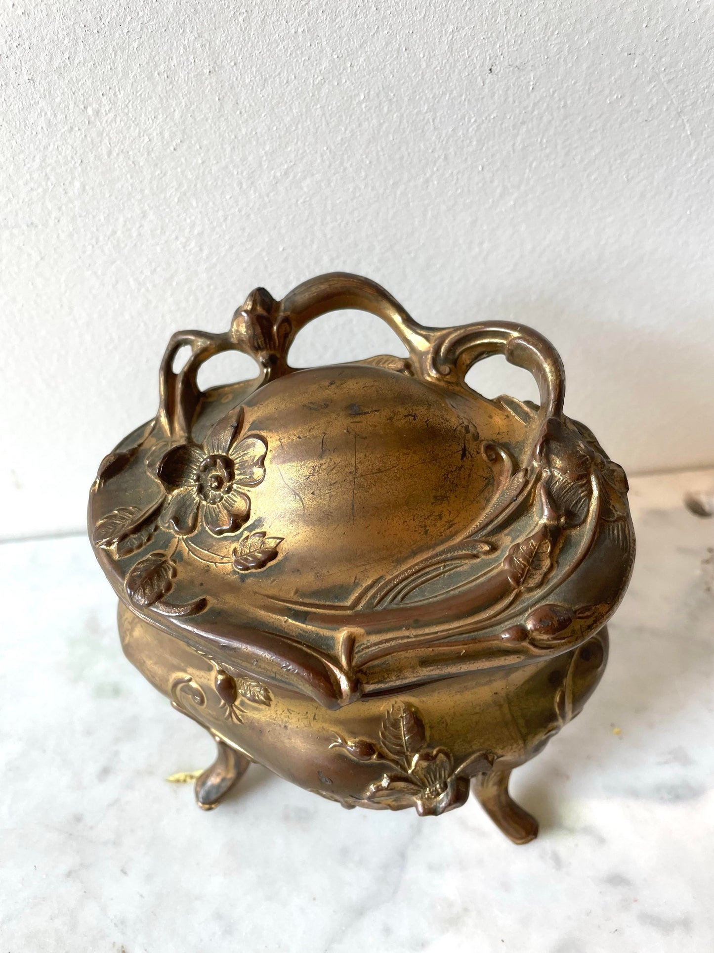 Art Nouveau Cast Metal Jewelry / Trinket Box